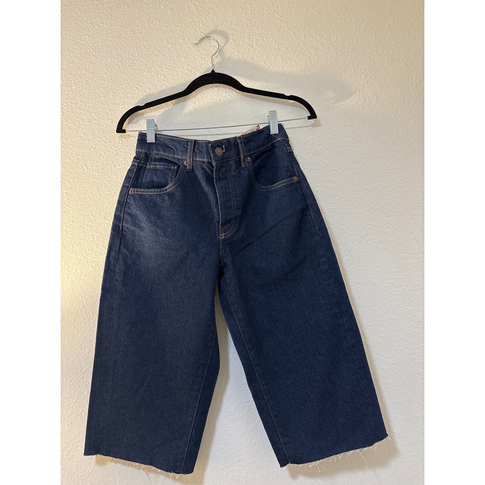 We The Free Jam Session Relaxed Capri Jeans Indigo Wide Leg Button Fly 24 NEW